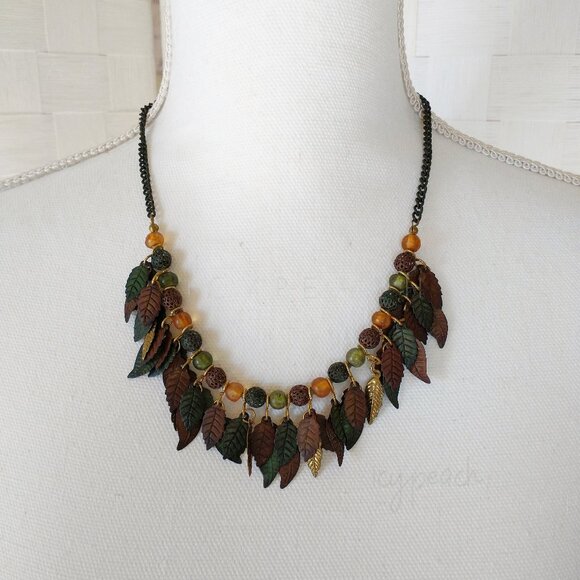 Vintage 90s Mixed Media Necklace Handmade Jewelry Upcycled Retro Cottagecore - Picture 10 of 14